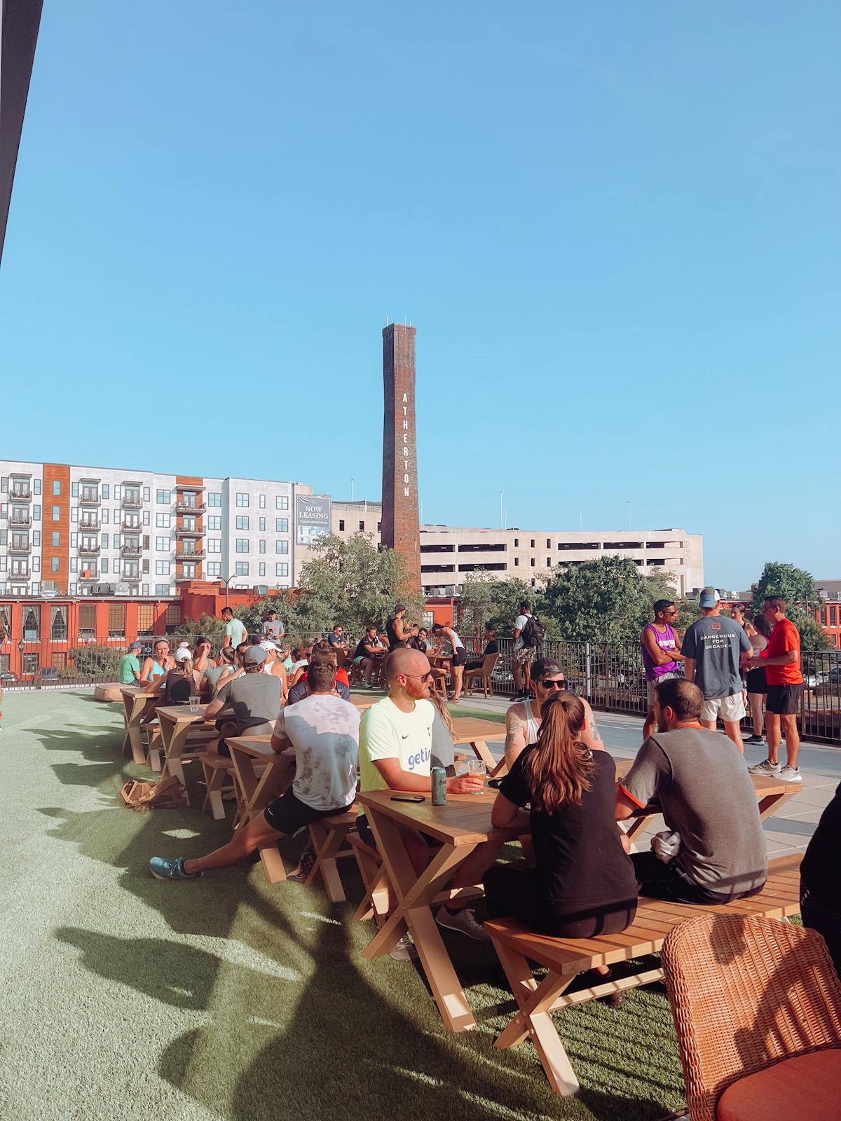 a group of people standing in front of a crowd