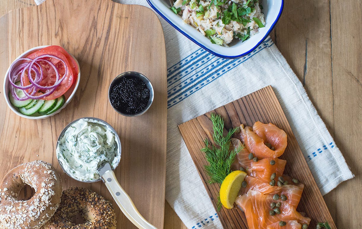 bagels, lox and cream cheese spread