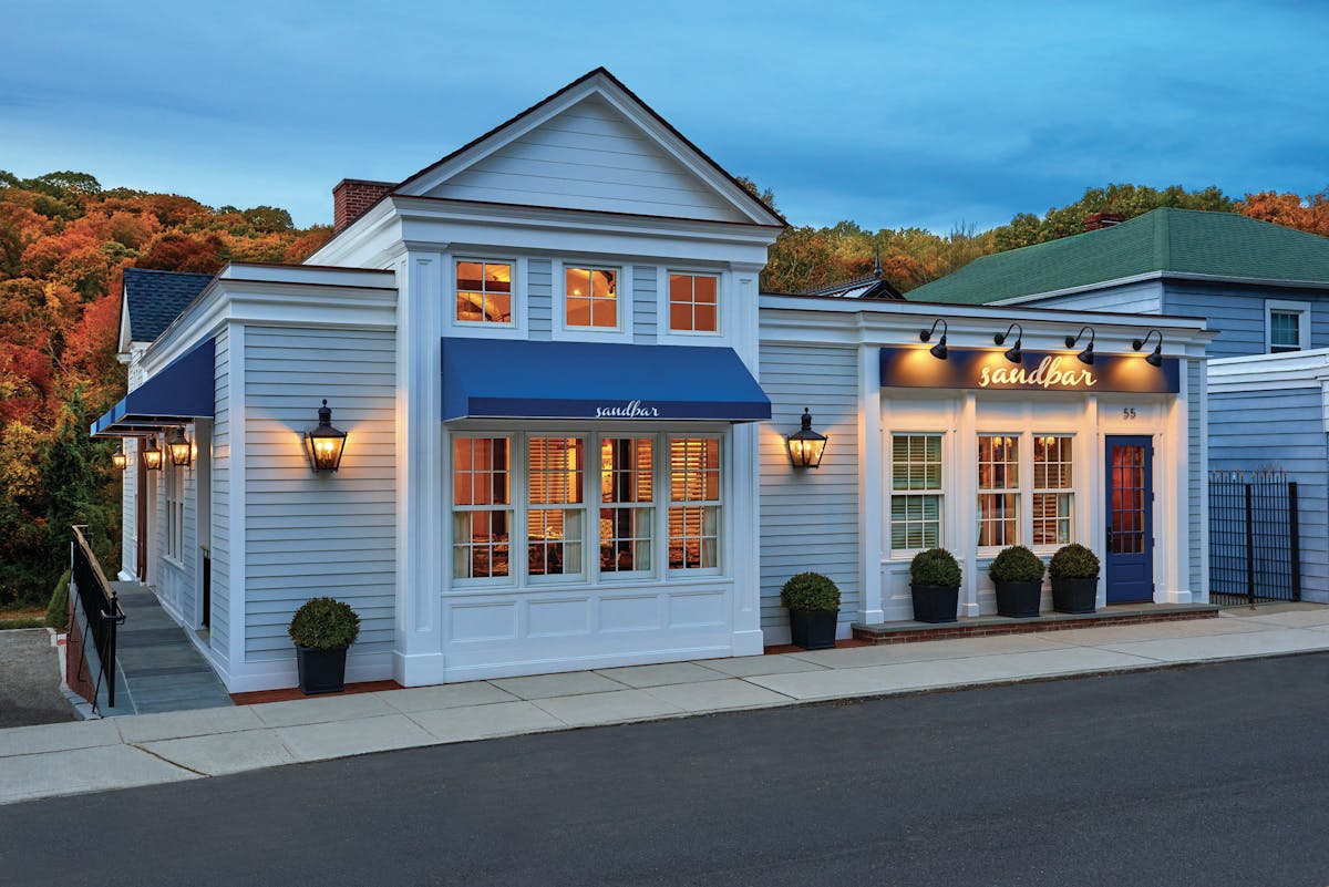 The outside of a seafood restaurant in cold springs harbor, new york