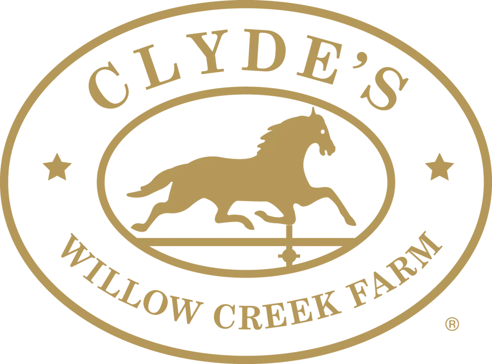 a gold logo with a horse and arrow