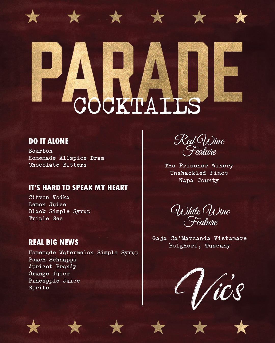 Bar/Gaming Menu | Vic's | American-Italian Restaurant in Las Vegas, NV