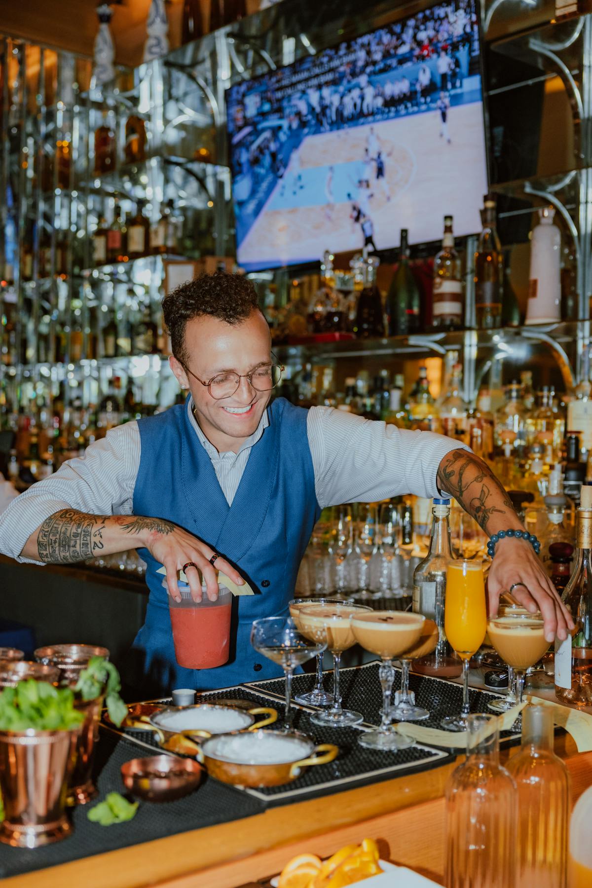 a man sitting at a table in a restaurant