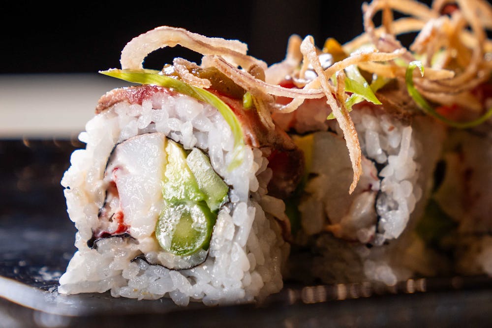 a close up of sushi