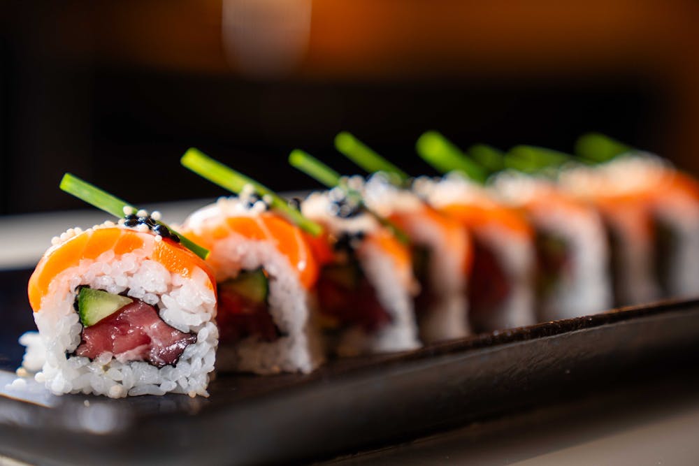 a close up of sushi
