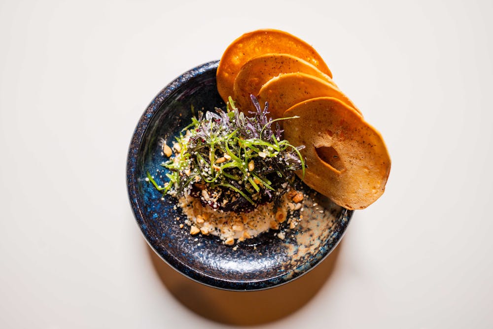 a close up of food on a plate