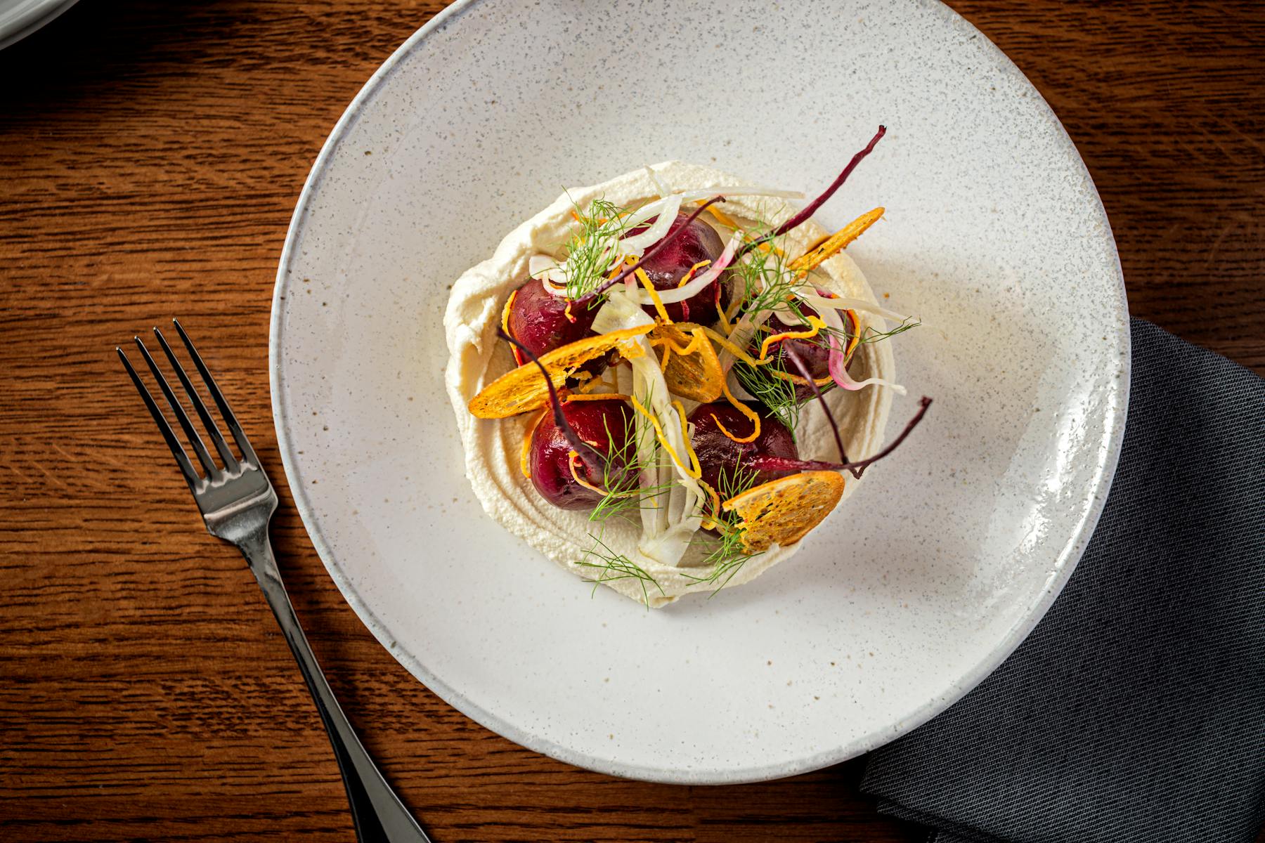 a plate of food with a fork and knife