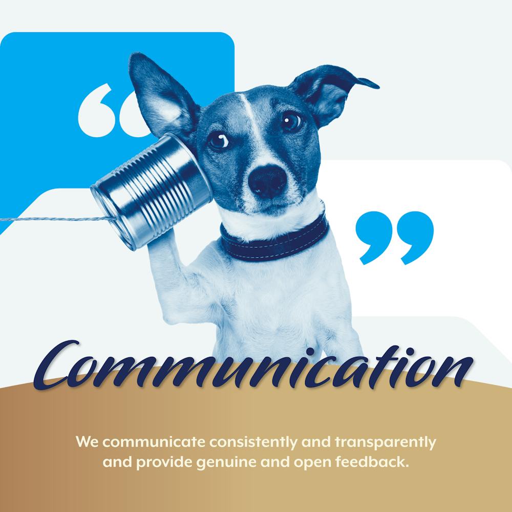 Graphic with caption that reads, "Communication: We communicate consistently and transparently and provide genuine and open feedback."