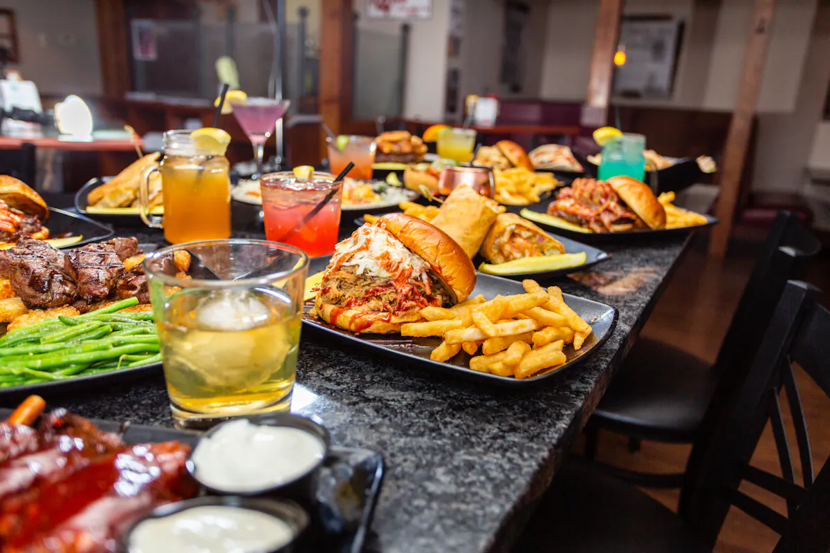 a table topped with plates of food