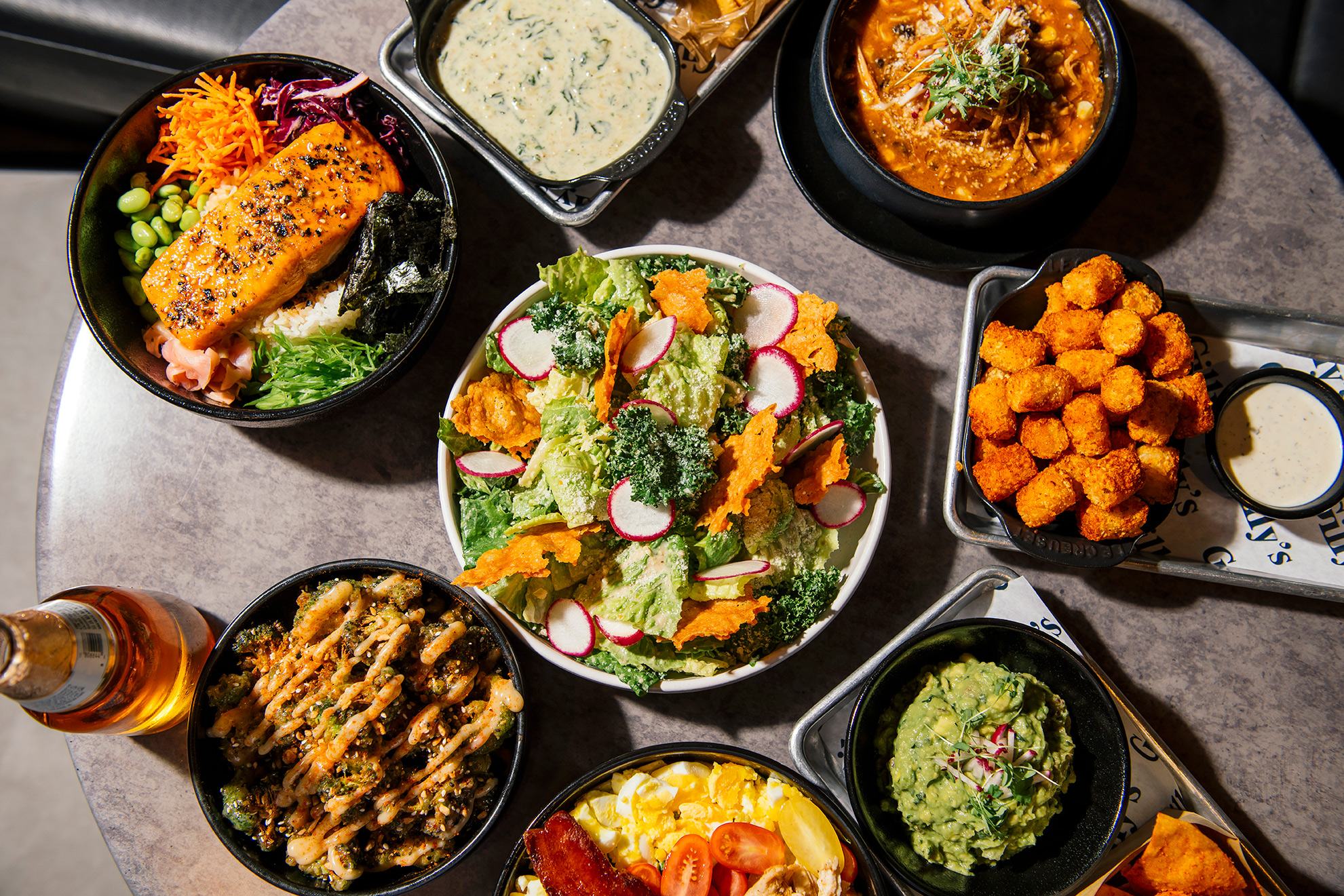 Salad, Salmon, Tots, and Guac