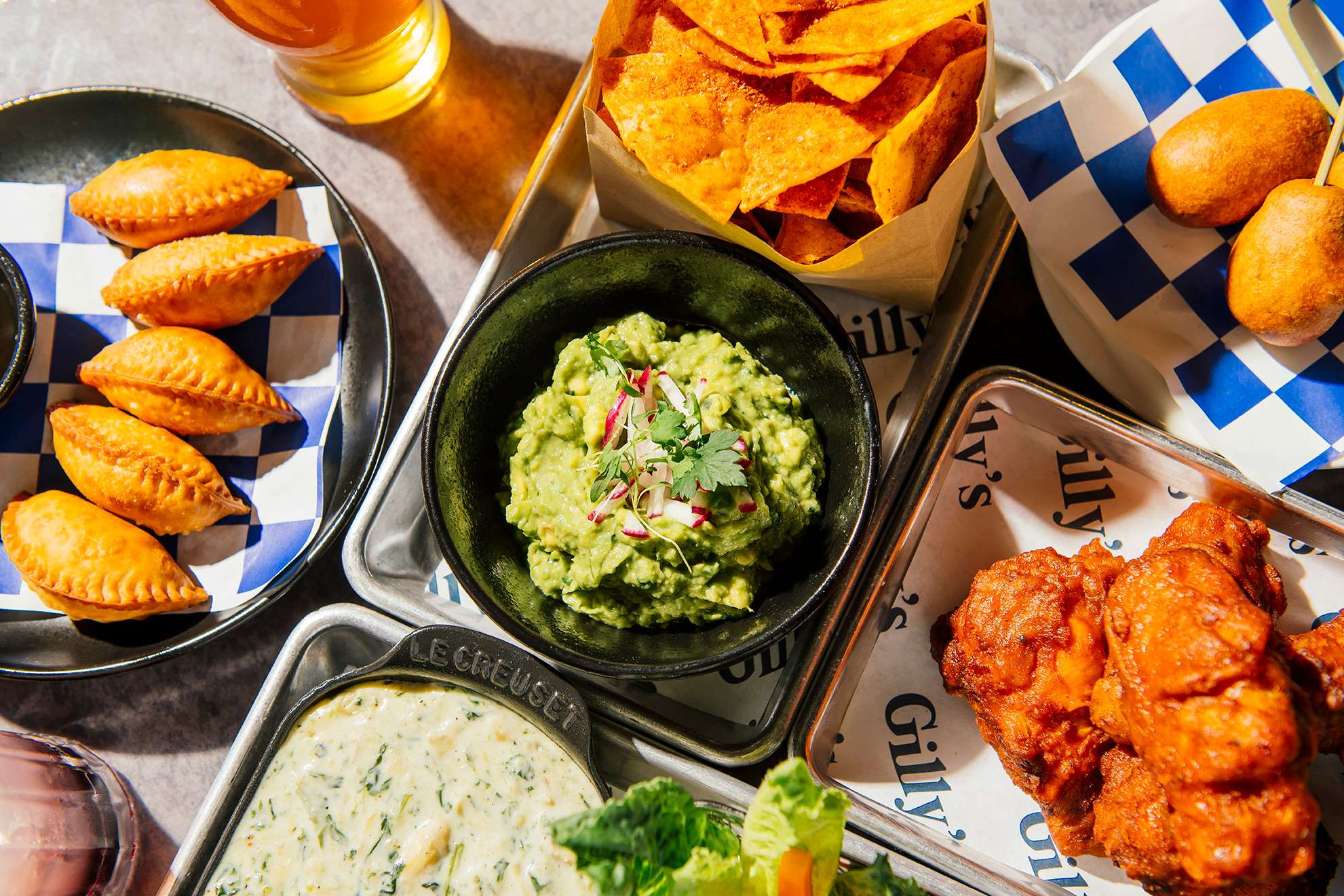Guac, Spinach Dip, and Chicken Wings