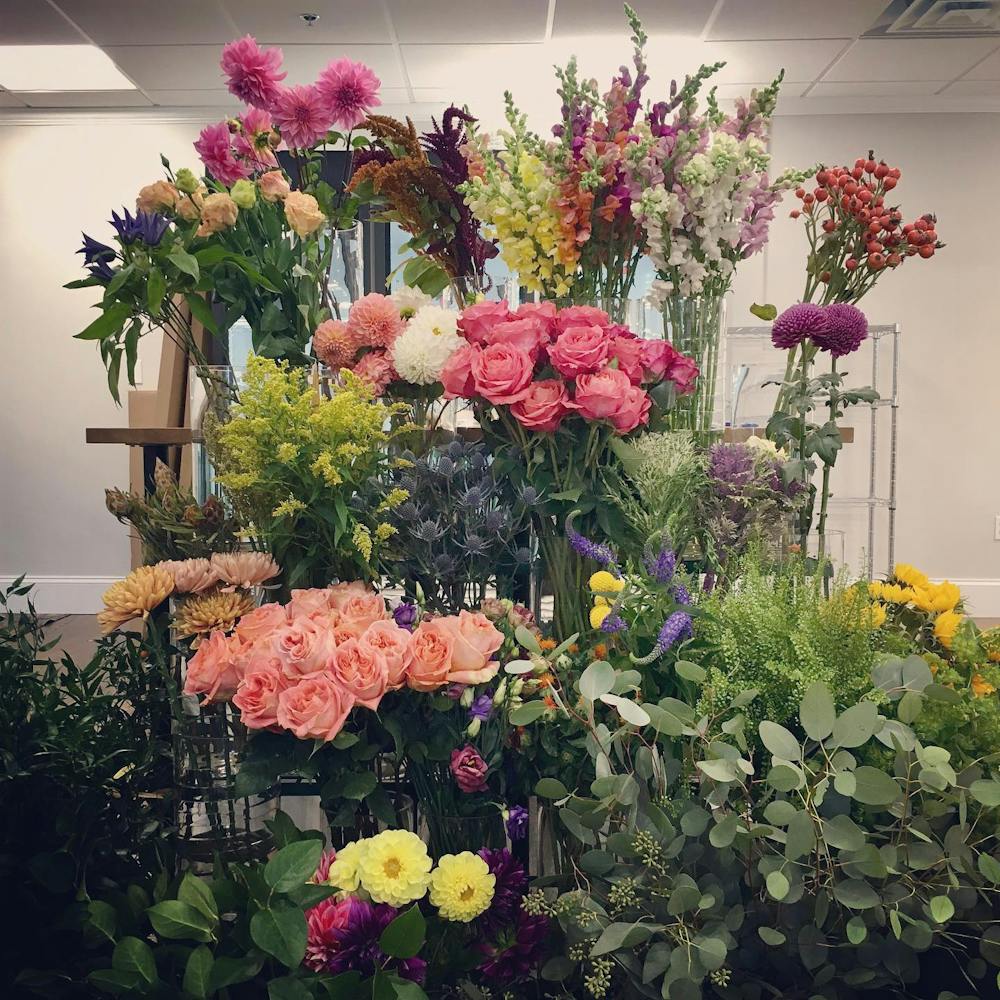 a vase filled with purple flowers