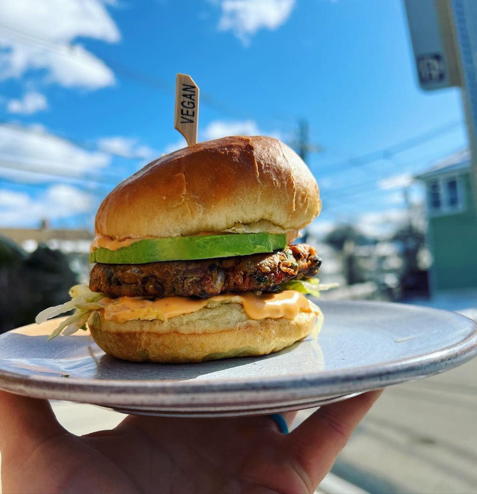 a close up of a sandwich sitting on top of a table