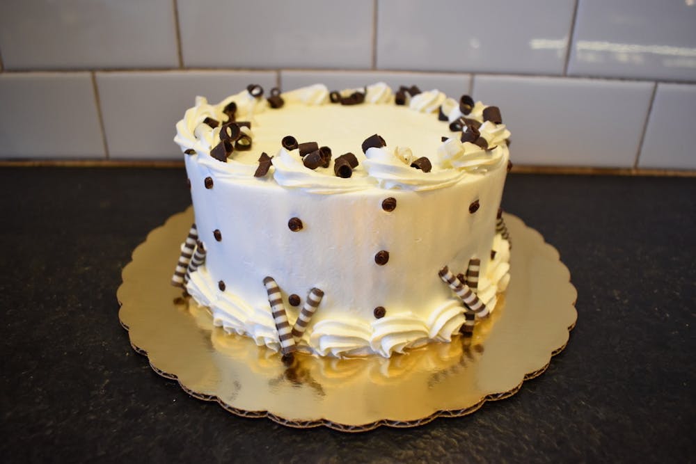 a chocolate cake sitting on top of a table