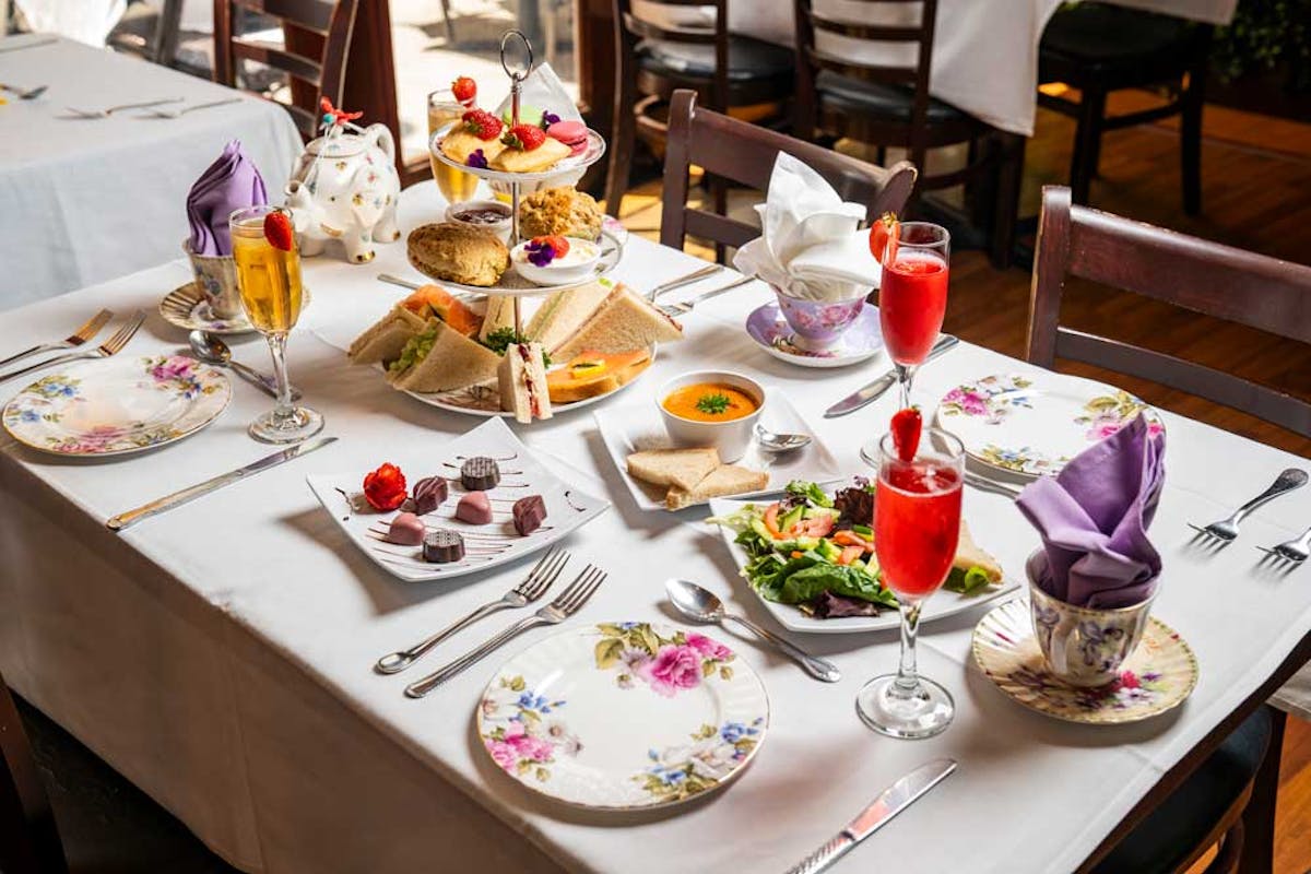 a dining table with a plate of food