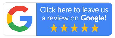 Blue button with the Google G logo, five gold stars, and text saying "Click here to leave us a review on Google!"