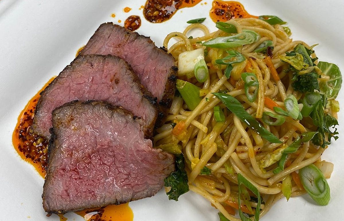 steak and noodles