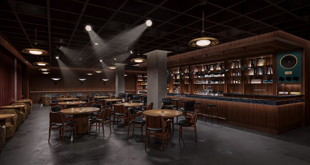 a dining room with tables