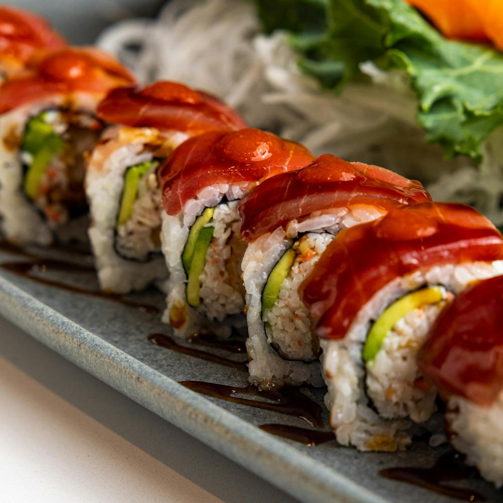 a close up of sushi