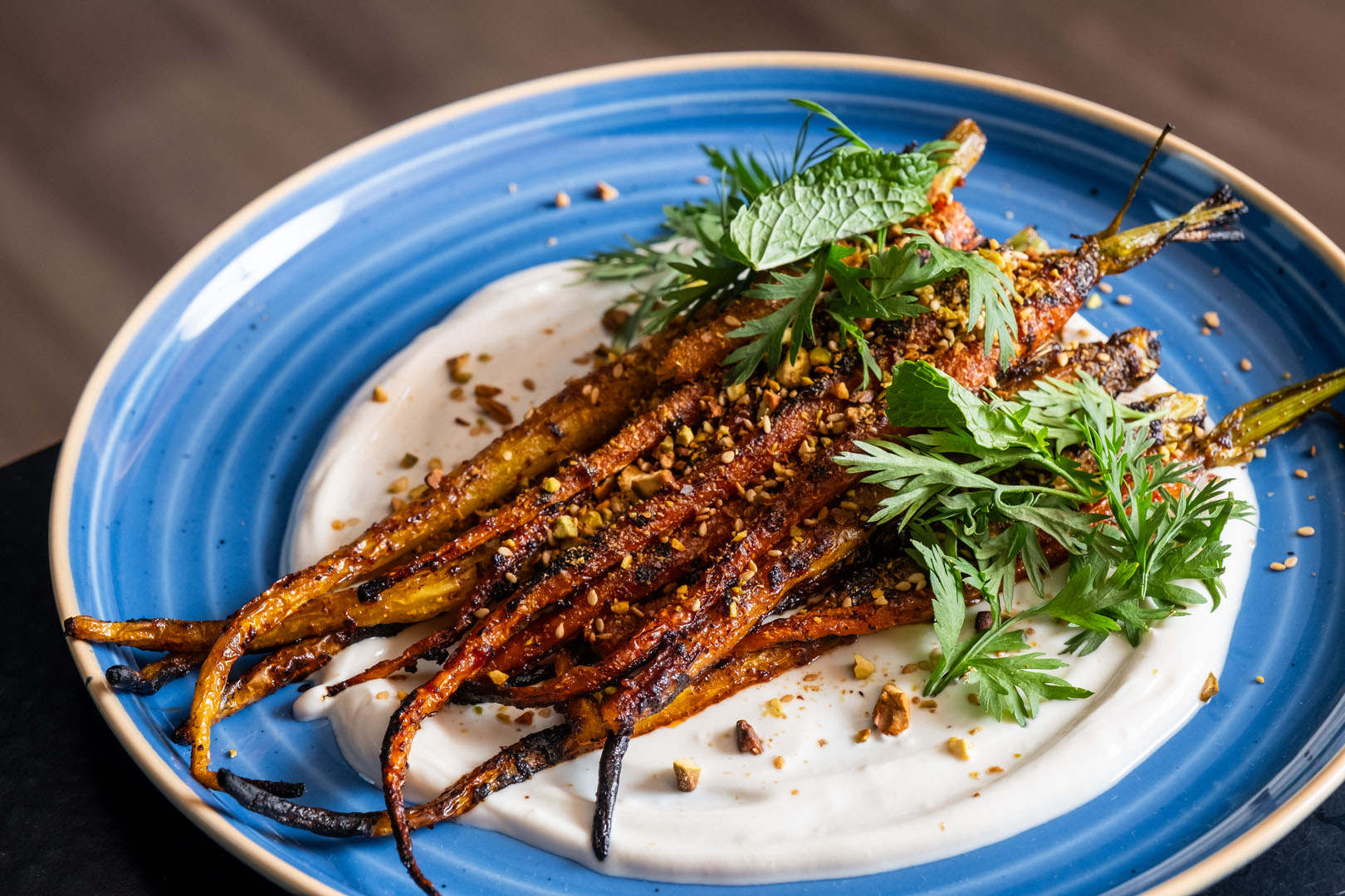 Blackened Swordfish, green rice and a glass of wine