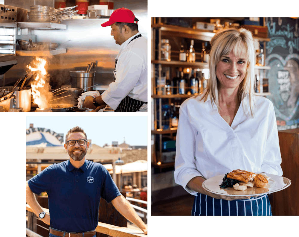 Employees at Bluewater serving and preparing food and drinks