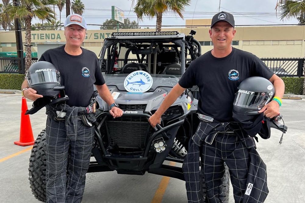 Rick Staunton and Johnny Teele in front of Bluewater Grill UTV
