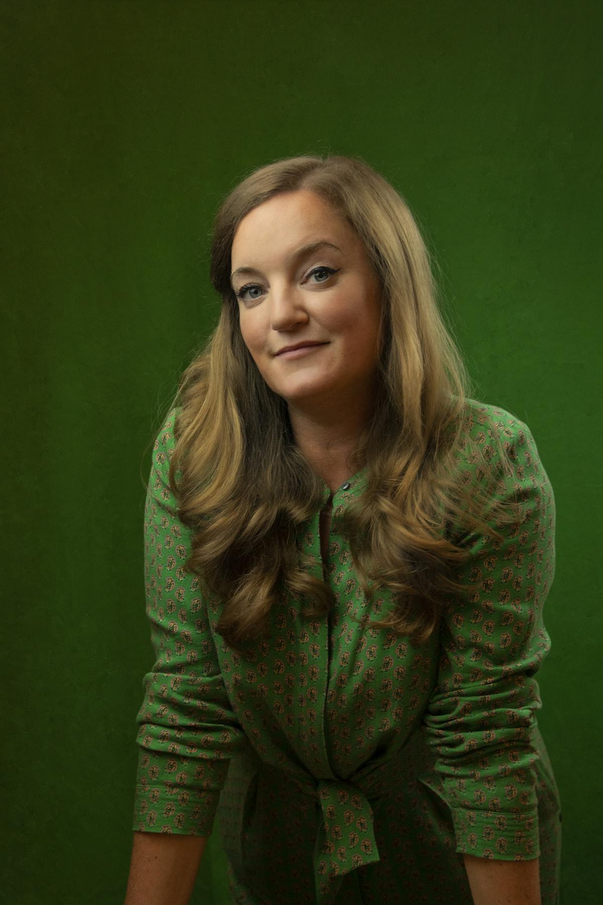 a person in a green shirt