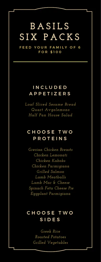 Basiles Menu Menus | Basils Dining