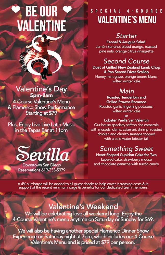 Valentine's Day Menu San Diego | Cafe Sevilla - Restaurant & Tapas