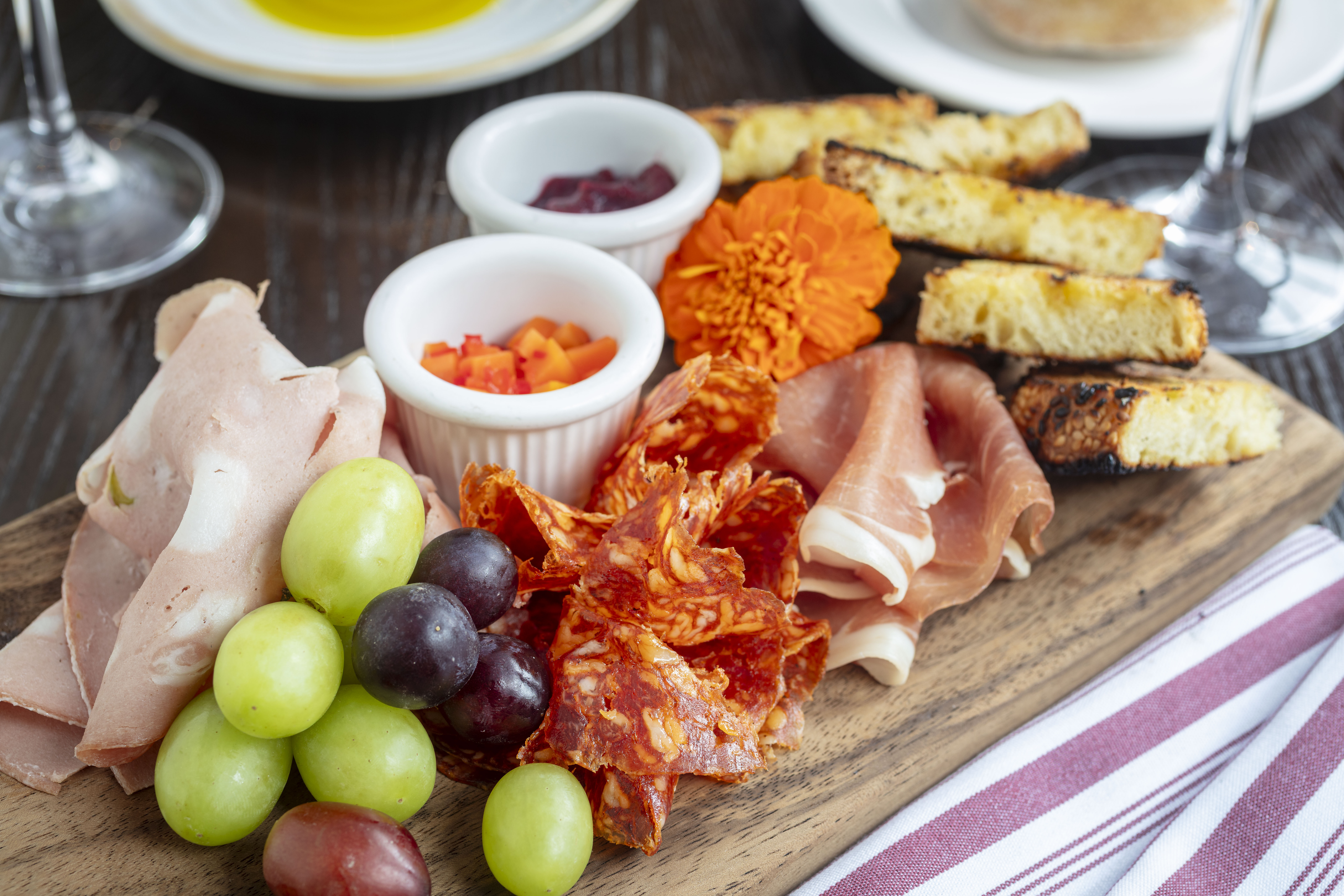 a plate of food on a wooden surface