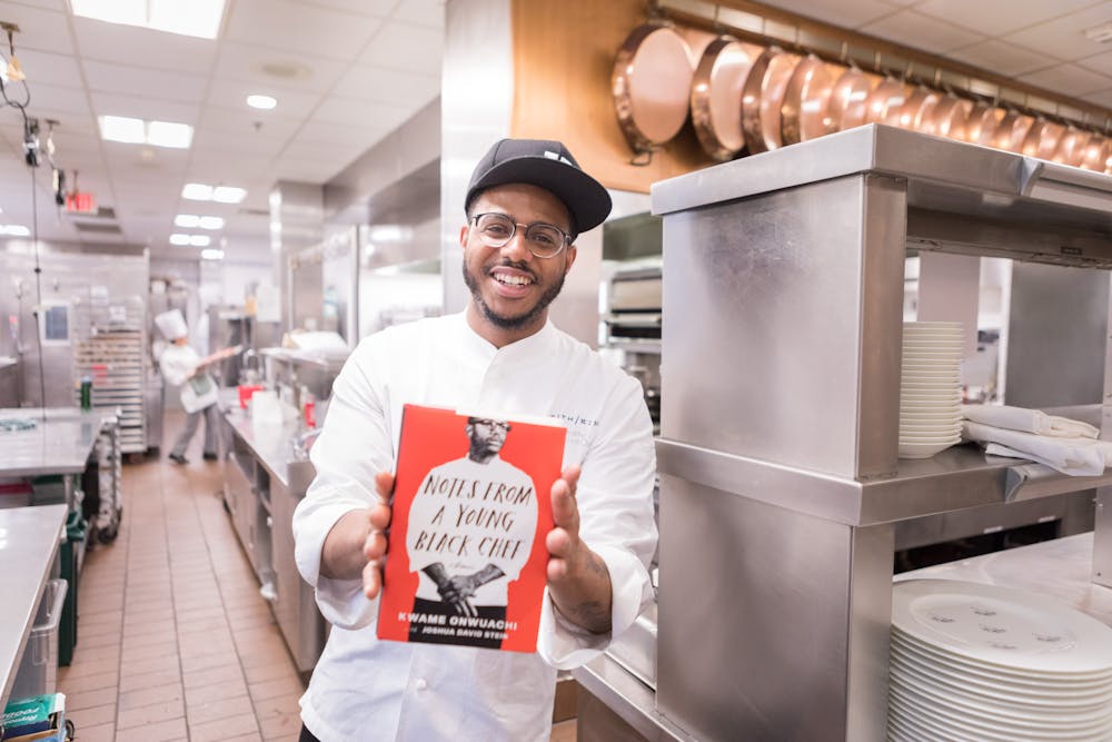 Kwame Onwuachi in the CIA kitchen.