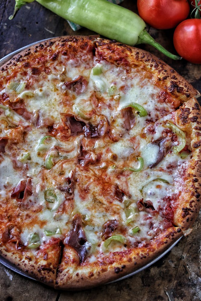 a close up of a pizza
