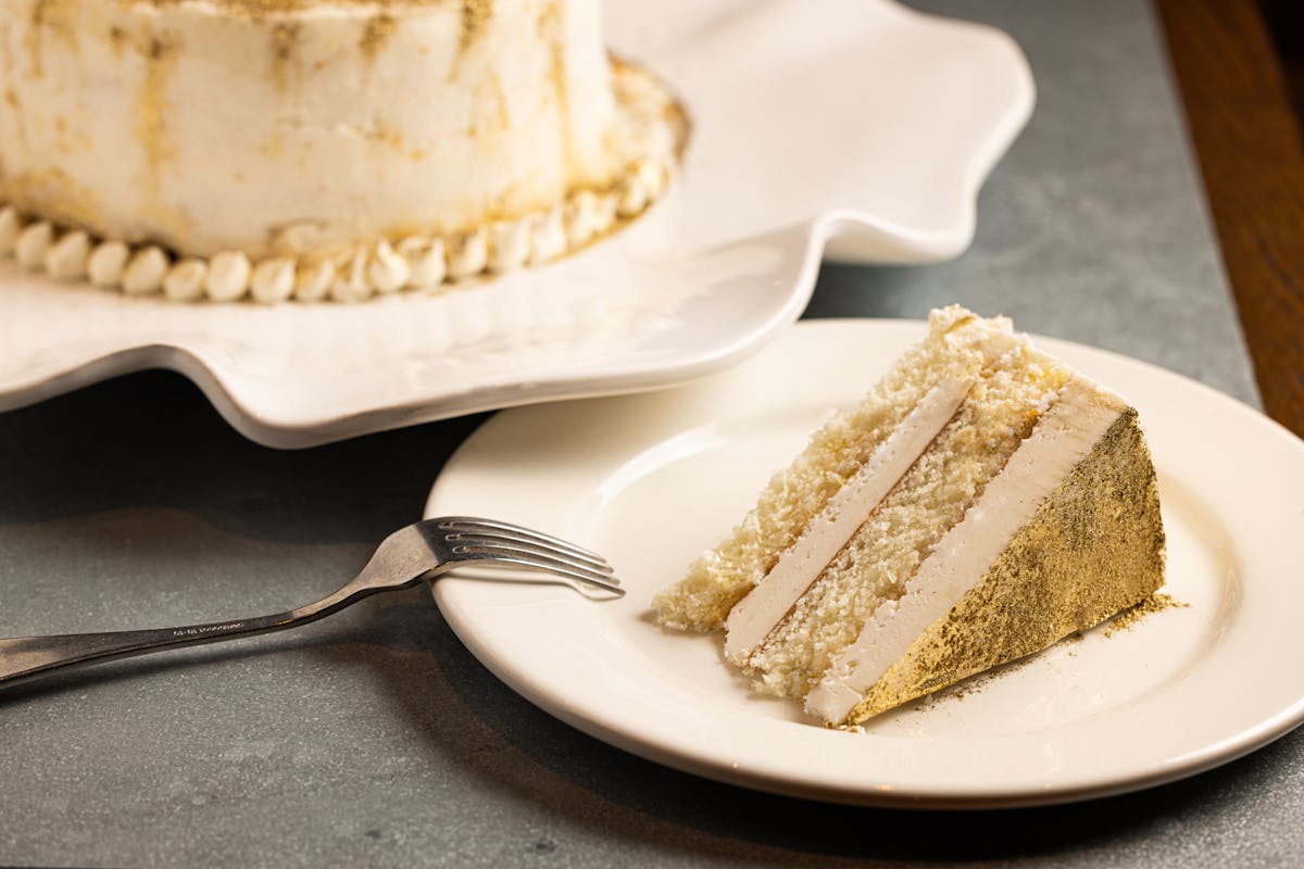 a piece of cake on a plate
