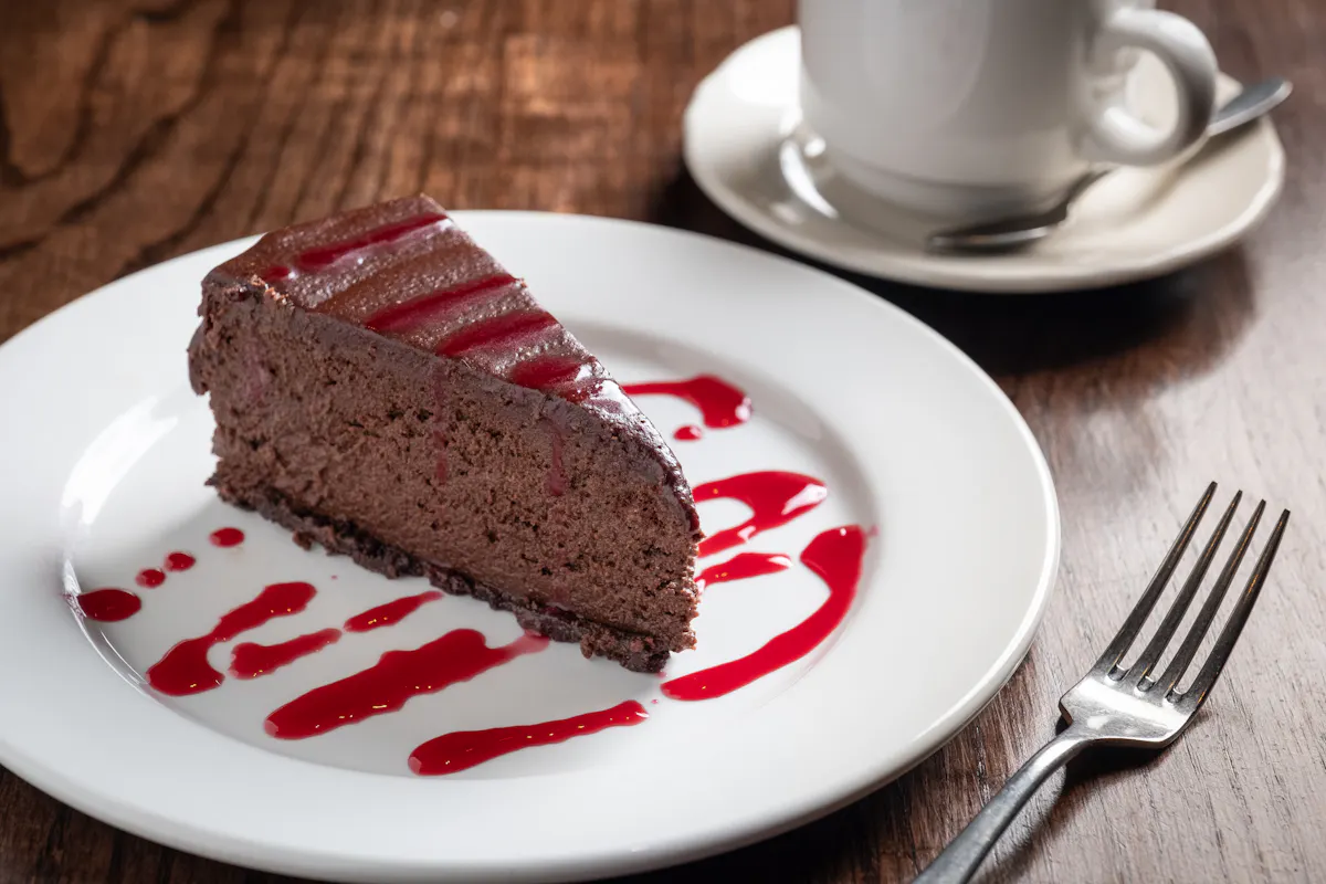 a piece of chocolate cake on a plate