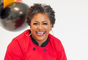 a person in a red shirt
