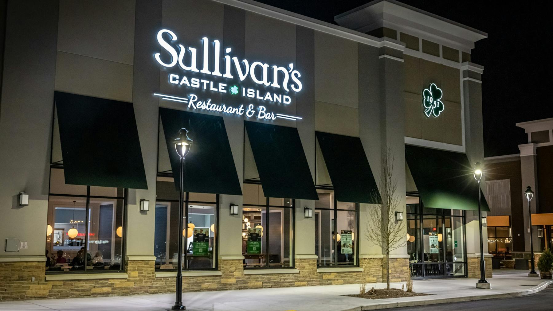 a store front at night