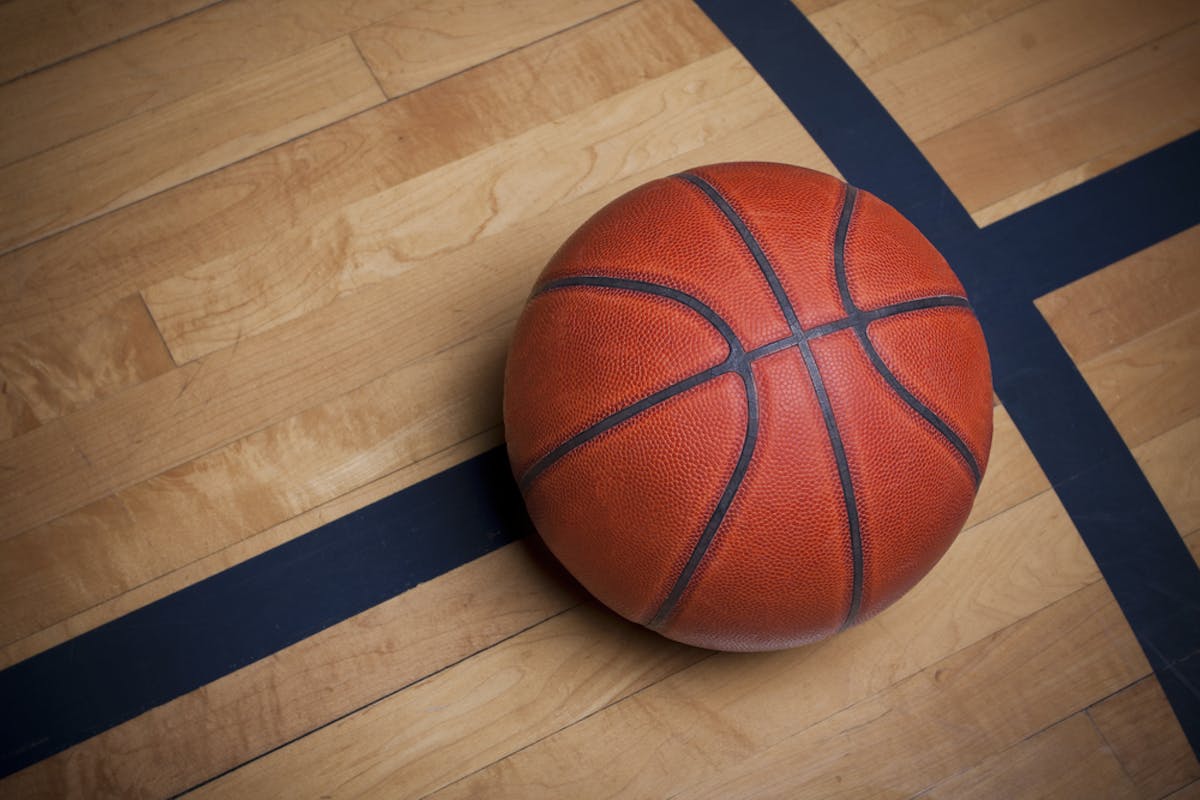 basketball on a basketball court