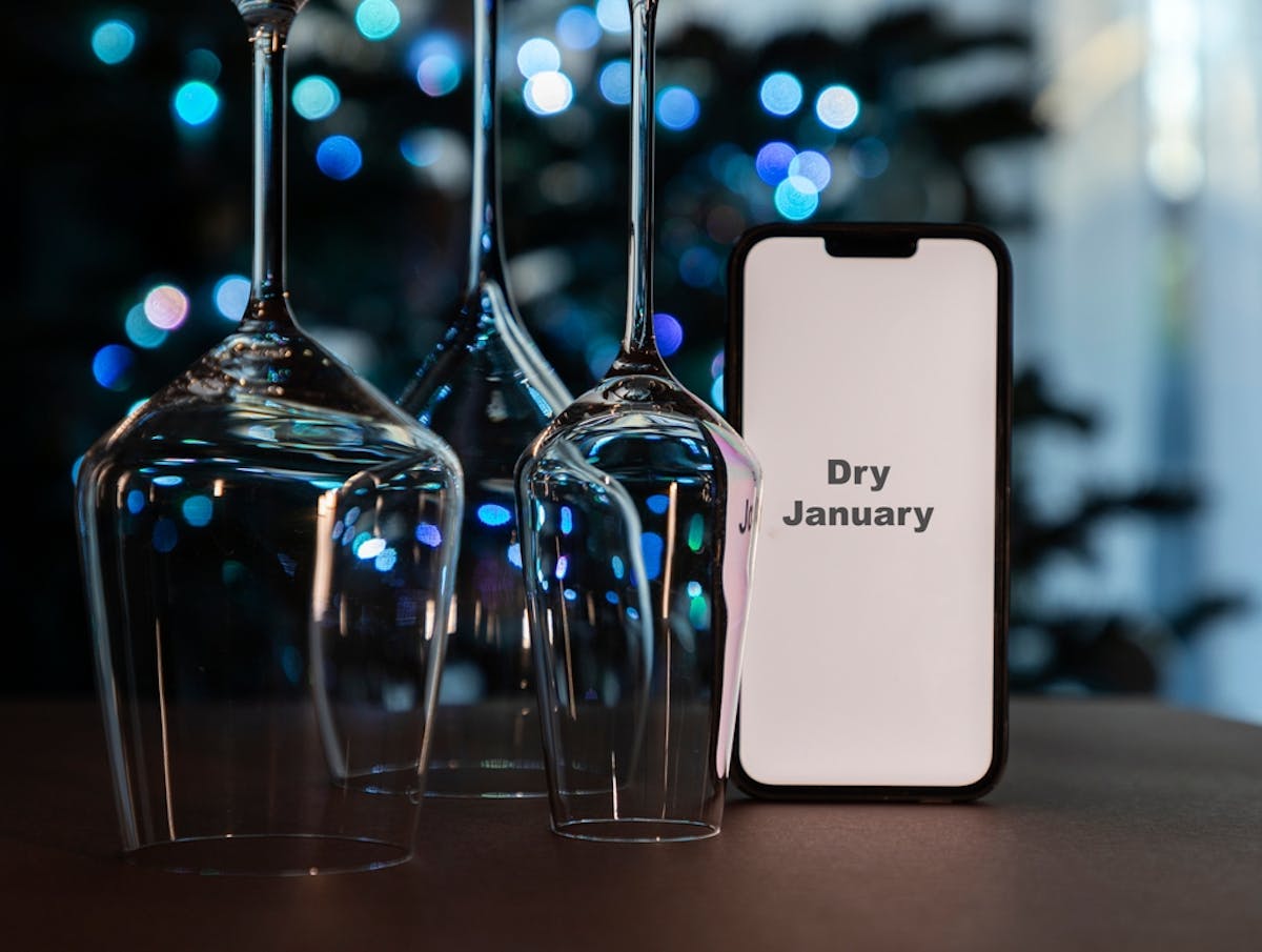 Dry January with wine glasses
