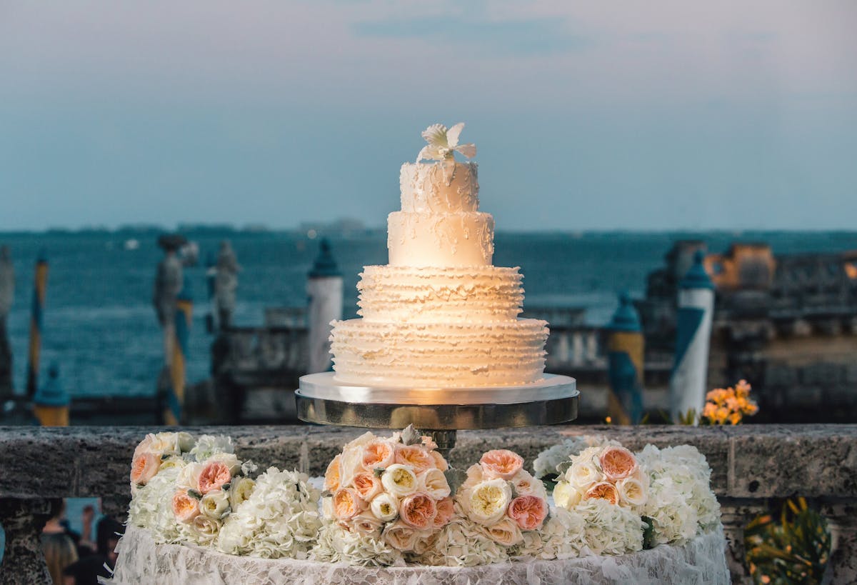 a close up of a wedding cake