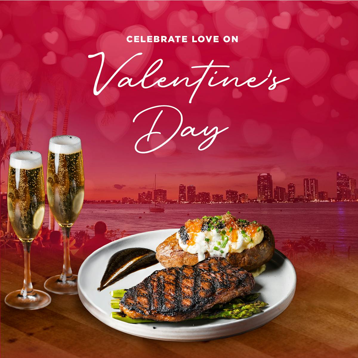 steak and champagne valentine's day graphic