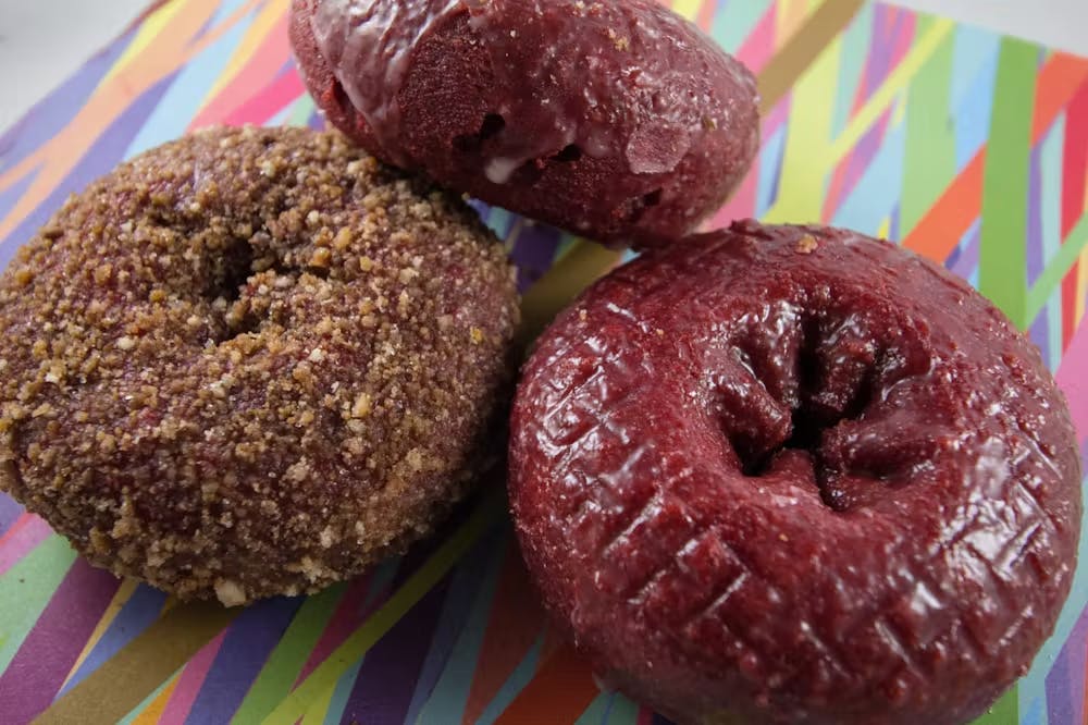 a doughnut sitting on top of a table