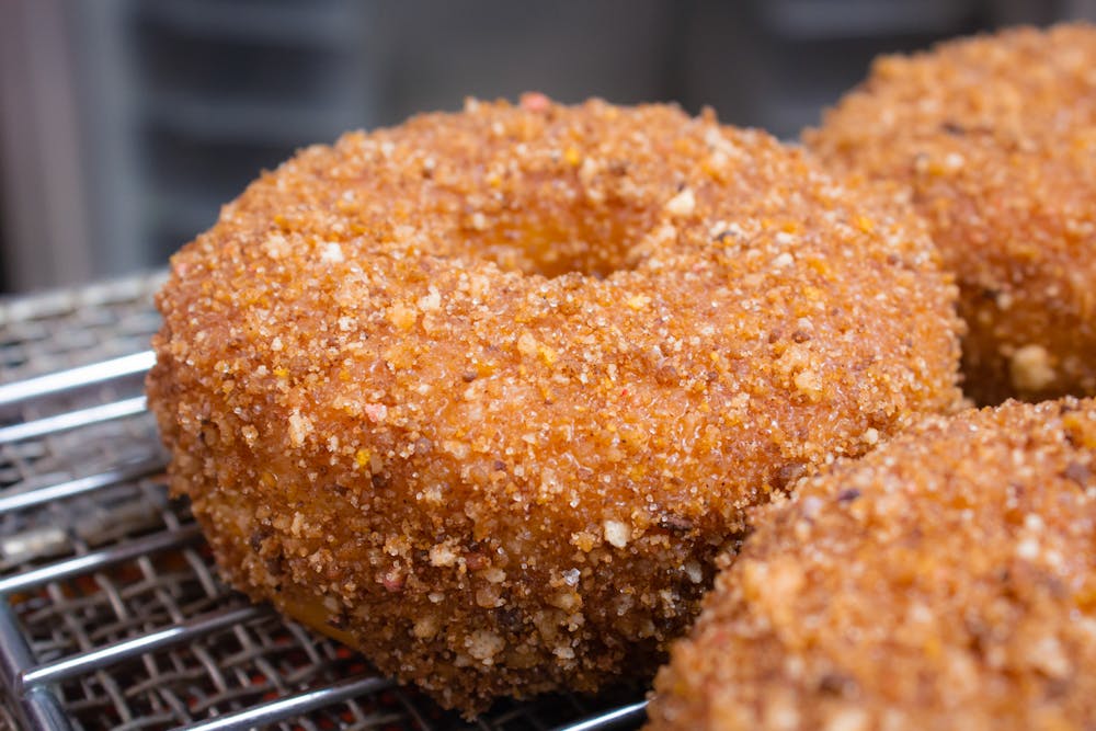 a close up of a piece of cake on a grill