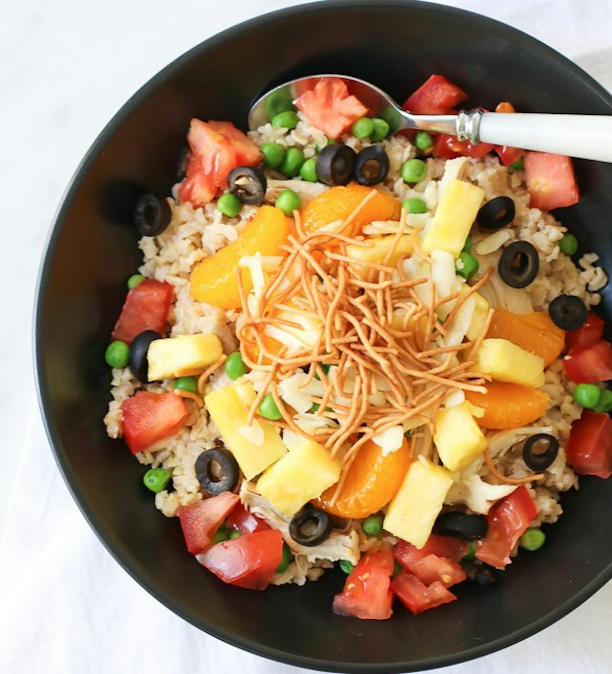 a bowl filled with meat and vegetables
