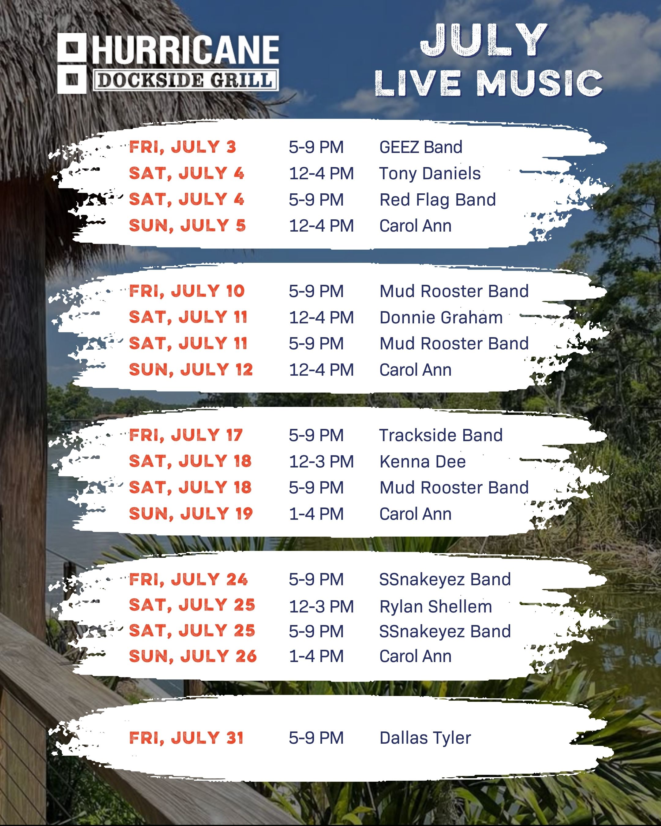 Hurricane Dockside Live Entertainment Calendar