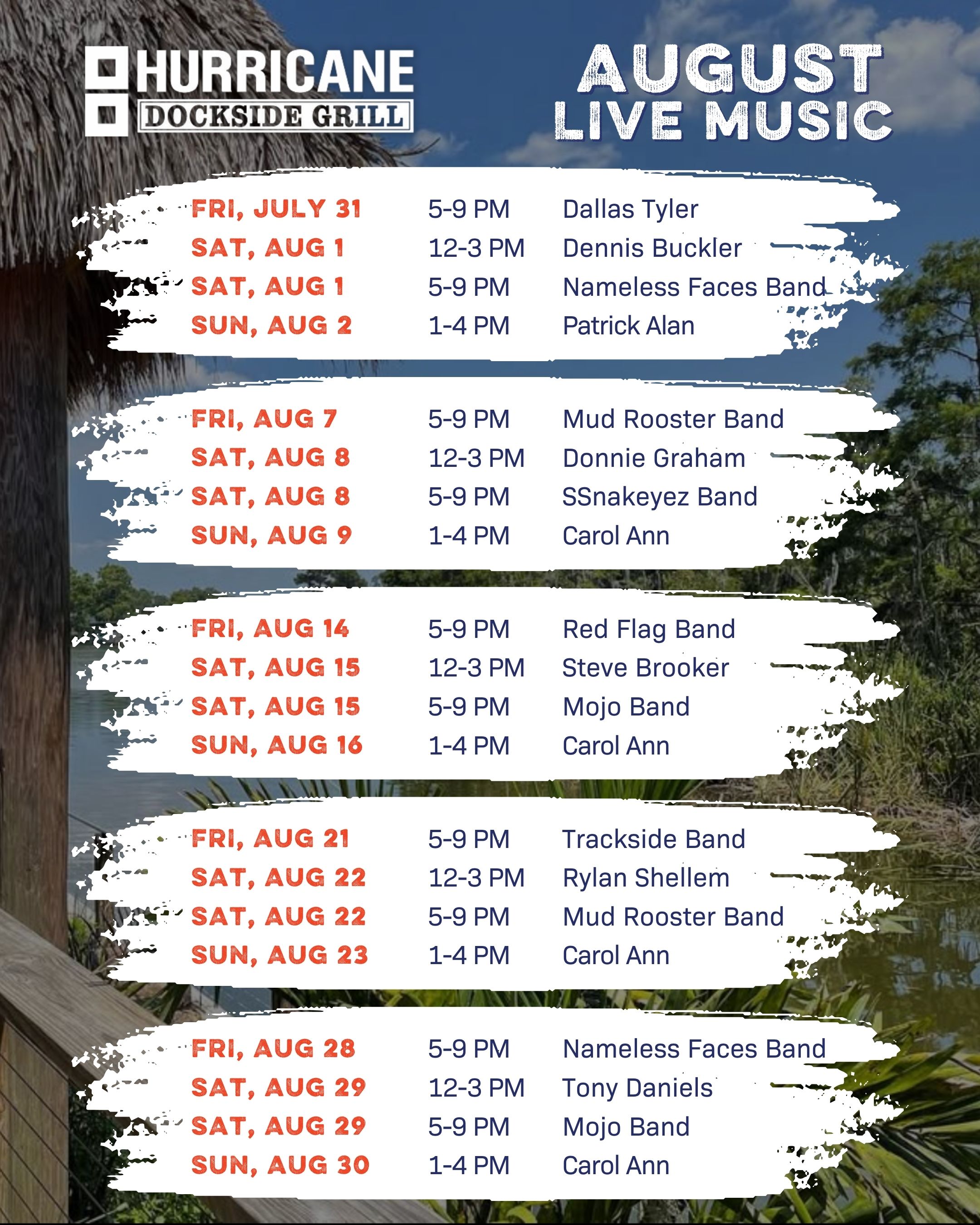 Hurricane Dockside Live Entertainment Calendar