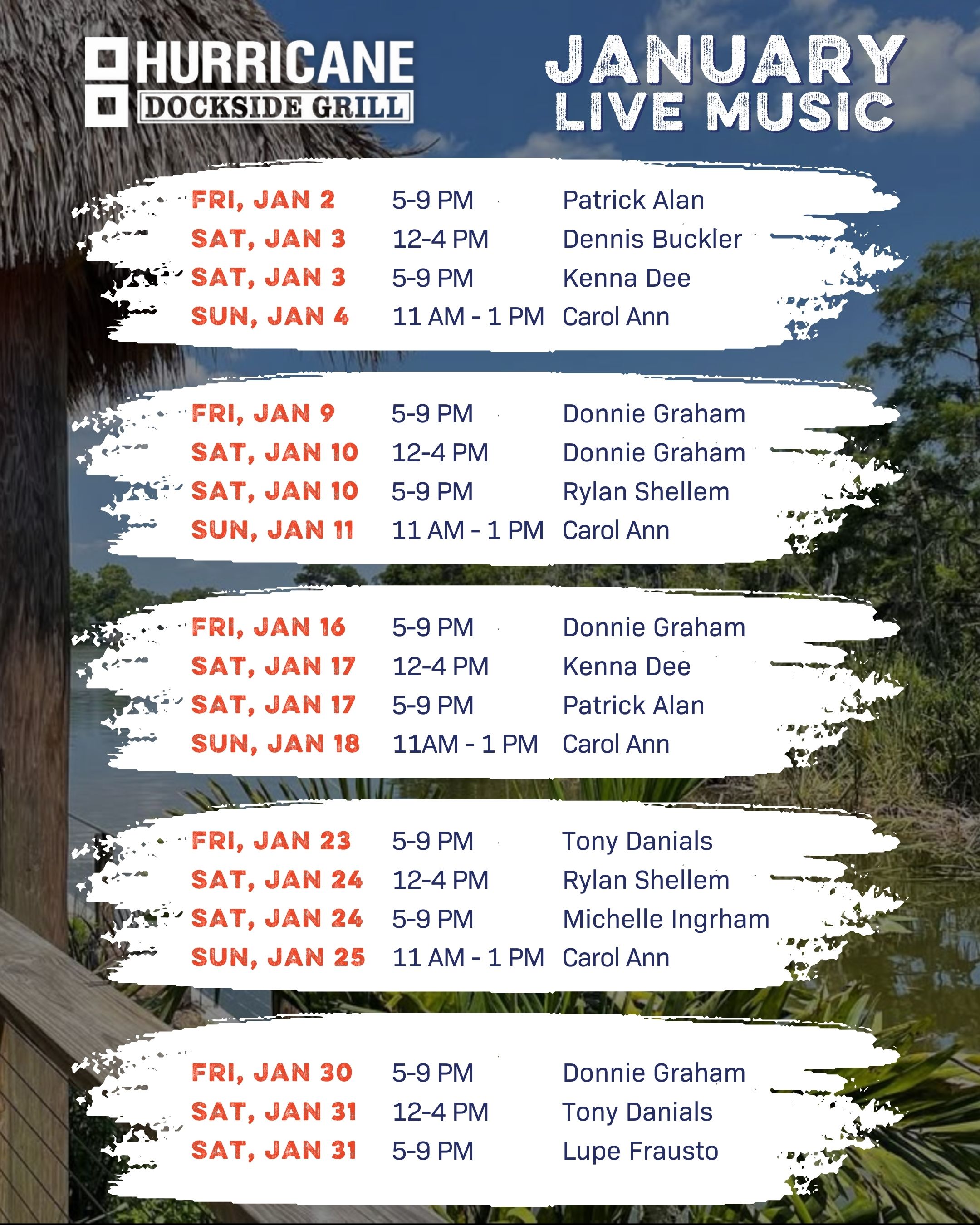 Hurricane Dockside Live Entertainment Calendar