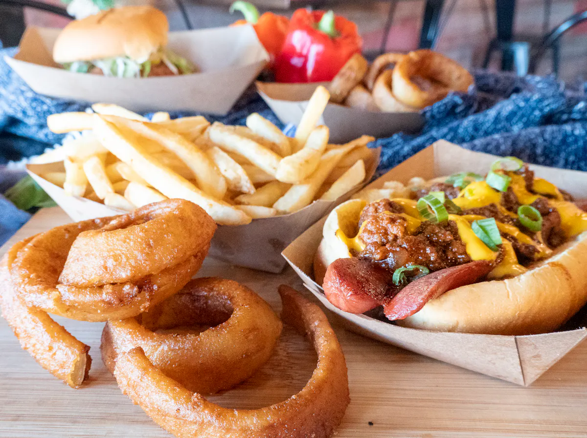 onion rings and hot dog