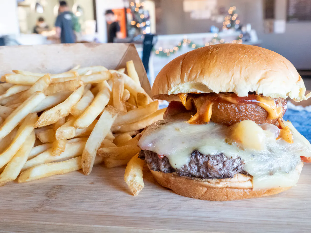 close up of a burger