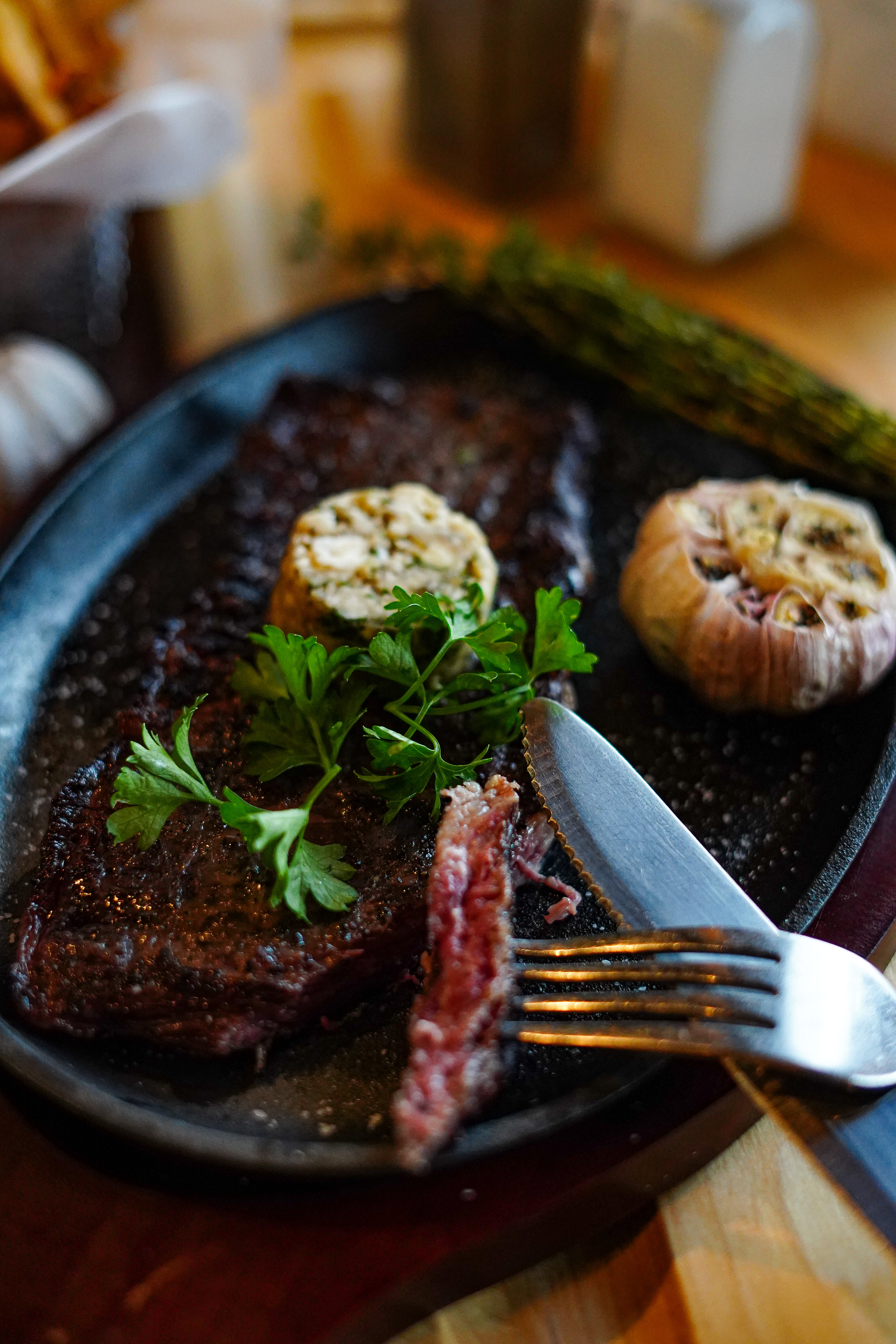 a close up of a plate of food on a table