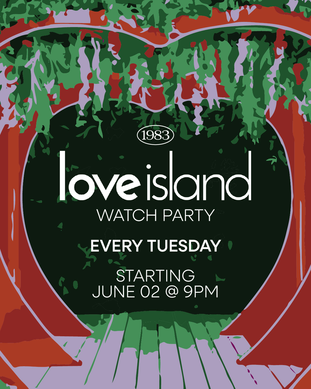 love island watch party at 1983 graphic