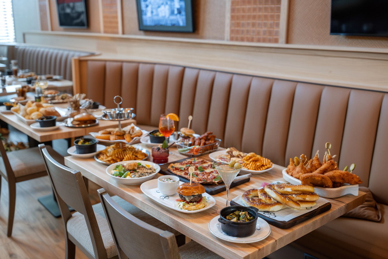 a dining table with a plate of food